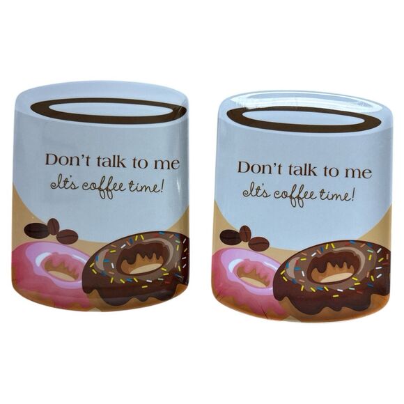 Donut ‘Coffee Time’ Melamine Plates Set/2 6.5×8.5″ Kitchen Fun - Picture 2 of 6